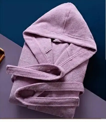 Autumn Winter Thick Pure Cotton Plain Color Bathrobes Sleepwear Robes Unisex Long-sleeve Absorbent Terry Bathrobe Hooded Pijamas
