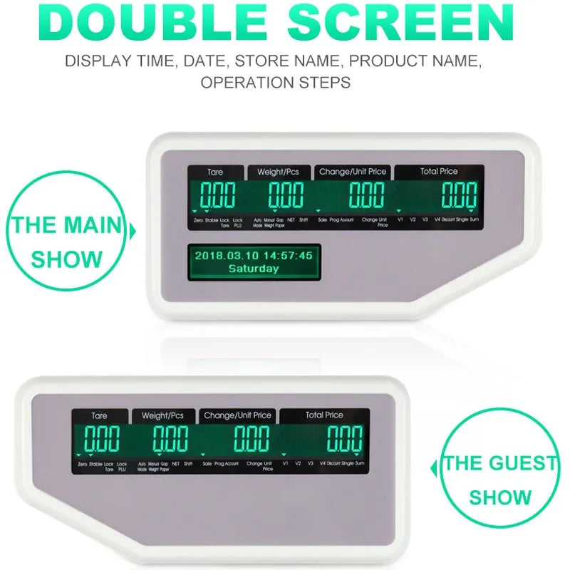 15kg/30kg Multi-Languages Label Printing Scale LCD Display Digital Barcode Scale