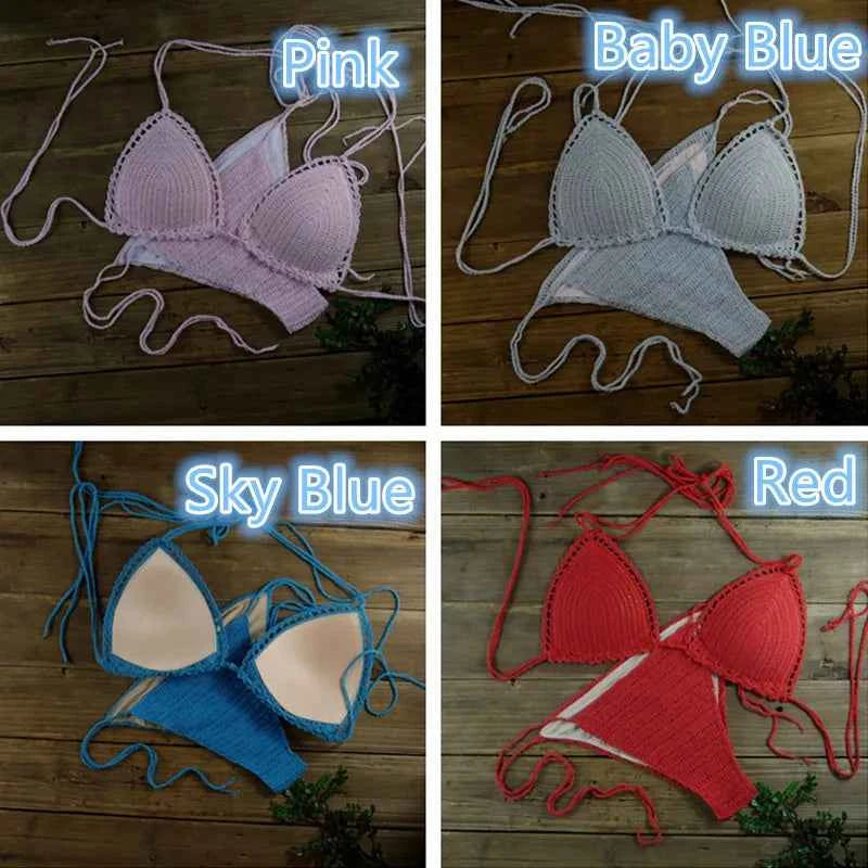 13 Color Women's Swimwear Push up Swimsuit Handmade Crochet Bikini Sets Lining Swim Trunks