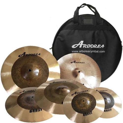 ARBOREA Cymbal Ghost Series, 10"Splash+14"Hi-Hat+16"Crash+18"China+20"Ride+Bag for Drum Set, Handmade Cymbal