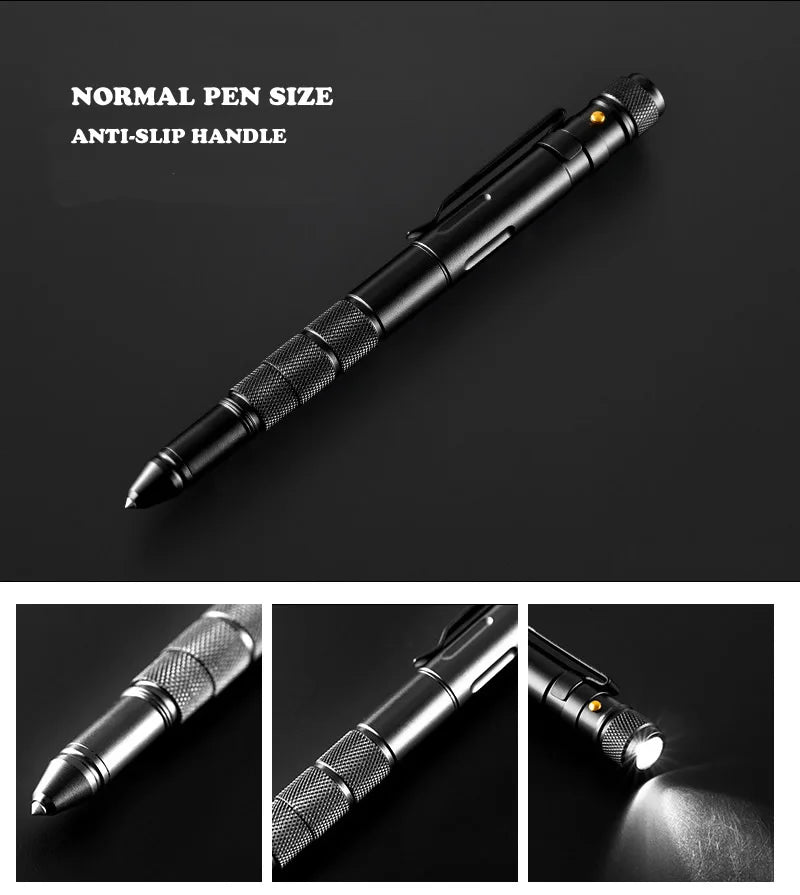 Portable Creative Self Defense Tactical Pen Emergency Flashlight Strobe Bottle Opener Car Window Breaker Pill Storage Gift Box