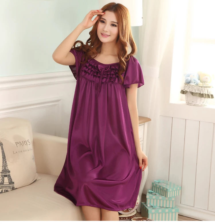 M-5XL Night Dress Ladies Sleepwear Women Silk Nightgowns Sexy Sleepwear Sleeping Dress Summer Pijamas