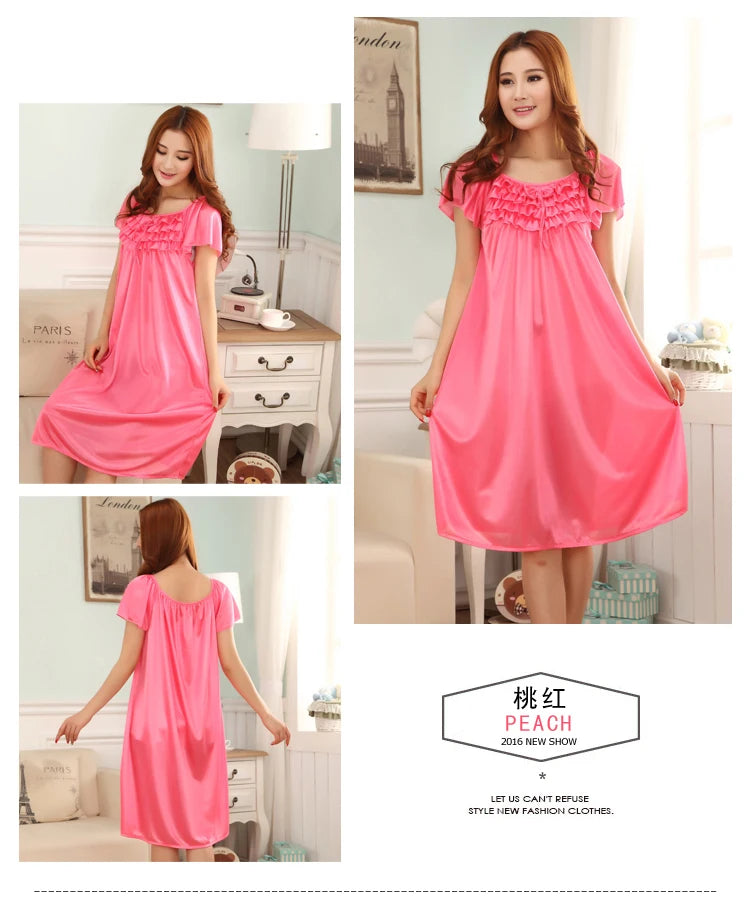 M-5XL Night Dress Ladies Sleepwear Women Silk Nightgowns Sexy Sleepwear Sleeping Dress Summer Pijamas