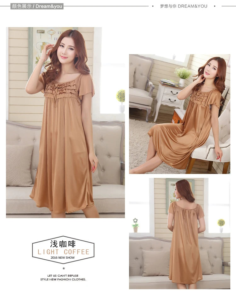 M-5XL Night Dress Ladies Sleepwear Women Silk Nightgowns Sexy Sleepwear Sleeping Dress Summer Pijamas