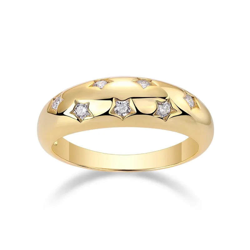 Wholesale New Fine Gold Plated 2.0mm Round Cut Vvs  Moissanite Engagement Ring S925 Sterling Silver Women Ring