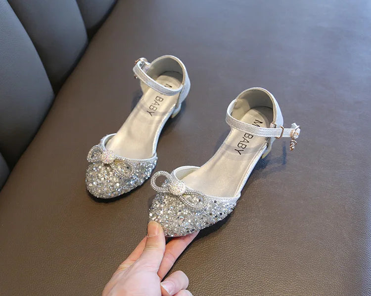 Girls High Heels for Kids Party Wedding Evening Dress Shoes 2026 Fashion Crystal Summer Princess Stockings Girl Sandals E02165