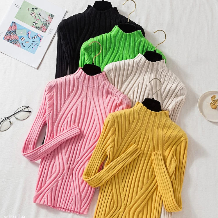 AOSSVIAO 2026 Knitted Women high neck Sweater Pullovers Turtleneck Autumn Winter Basic Women Sweaters Slim Fit Black