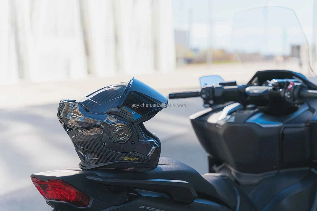 FF901 Original Carbon Fiber Rear Flip Helmet with Double Lens 180° Uncover DOT Four Seasons Compatible Fiber 6K for Motorcycles