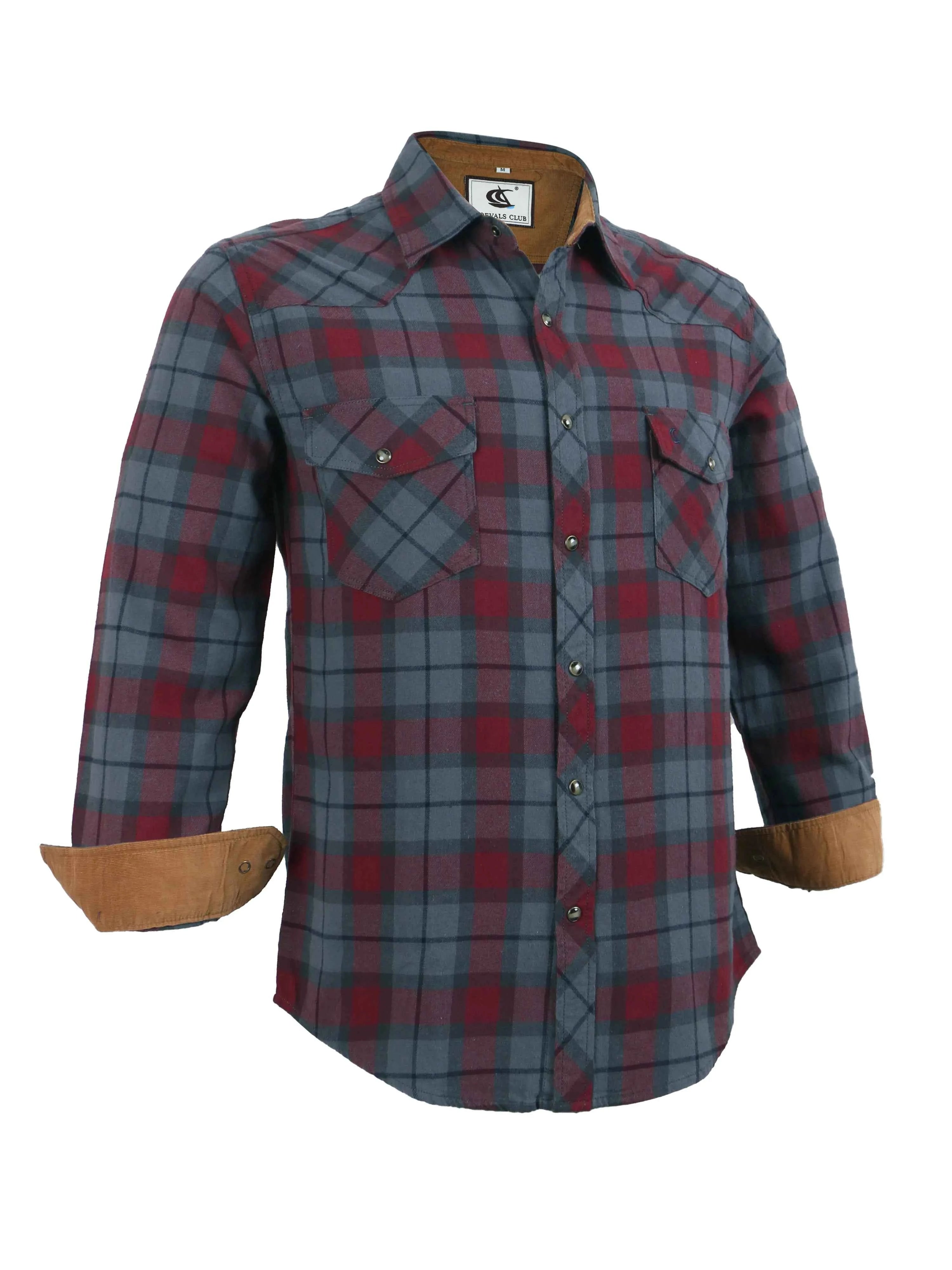 Mens Flannel Pearl Snap Plaid Button up Casual Western Cowboy Long Sleeve Shirts