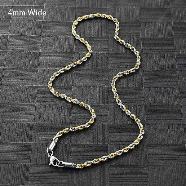 Men's Twisted Neck Rope Chain Stainless Steel Necklace for Women Punk Boy Silver and Gold Color Metal Jewelry Accessories Choker
