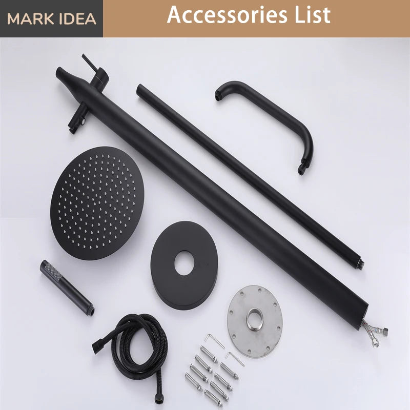 Freestanding Outdoor Shower System Set Matte Black Stainless Steel Beach Outdoor Shower Swimming Pool Outdoor Shower