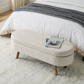 Ottoman Bed Bench with Adjustable Metal Legs Beige Fabric 43.5"x16"x16" Oval Storage Home Bedroom Furniture