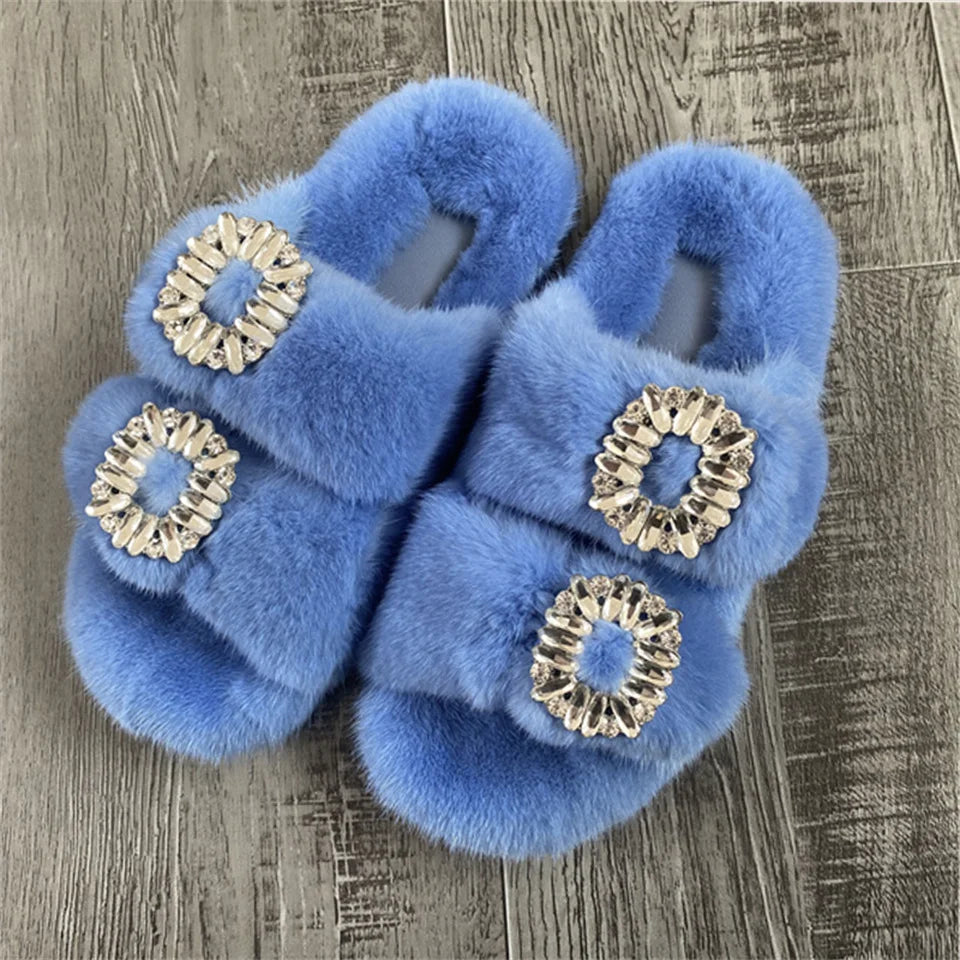 Wholesale Fur Slipper  Women Slides 2024 Women's Shoes Real Mink Fur Slipper  Flats Fashion Fur Slippers