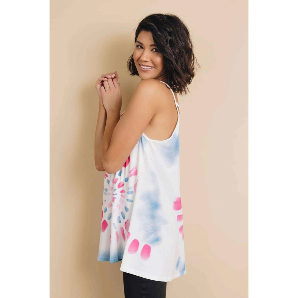 TD Dye Happy Ladies' Cross Neck Tank Woven Camisole with Bow Strapless Collar Casual Crop Length Tie-Dye Pattern Free Size