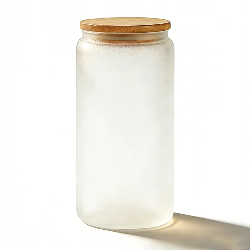 USA Warehouse 16oz 20oz Borosilicate Sublimation clear Frost High Grade Glass Cups Bottle Beer Can With Bamboo Lid and Straws