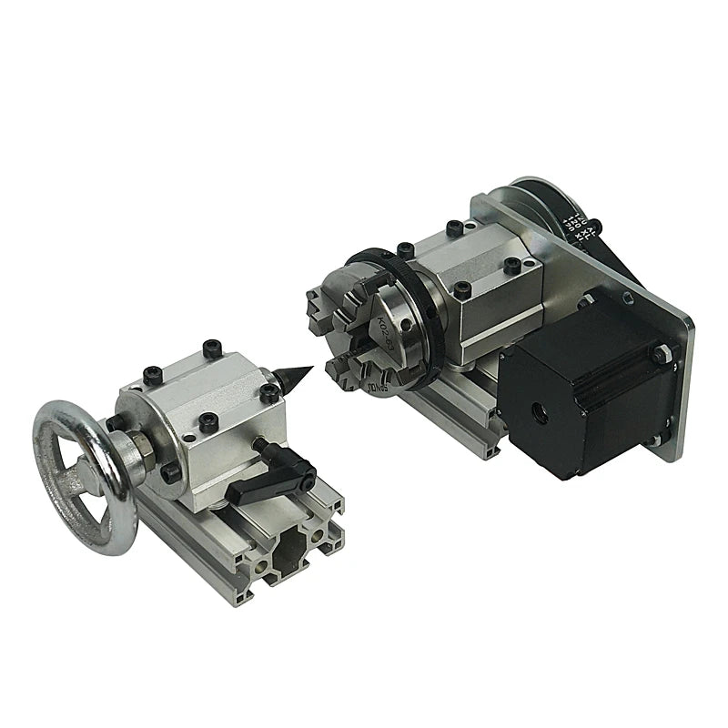 DIY CNC 4th Axis Rotary a Axis and Tailstock 65MM Center Height Cast Iron 4 Jaw Chuck for DIY CNC Router Wood Milling Machine