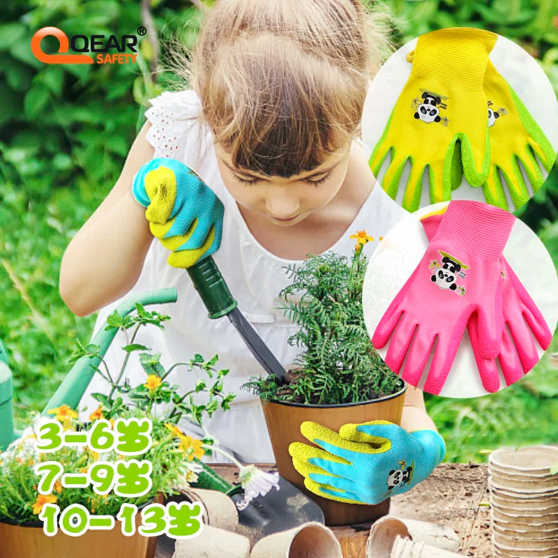 Kids/Toddler /Junior Garden Safety Rubber Coated Gloves, DIY, Age from Year 3 to Year 12, Palm Natural Latex Coated