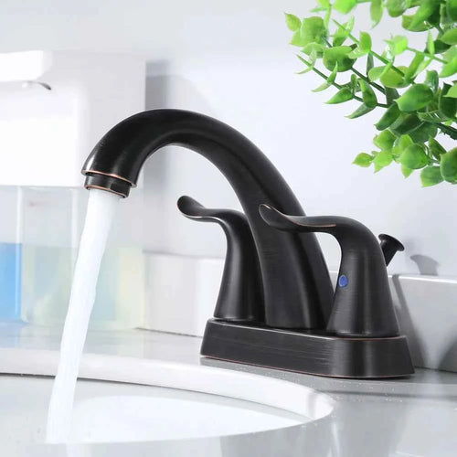 Bathroom Faucet 4 Inch Centerset Oil Rubbed Bronze Wash Basin Faucet with Lift Rod Drain Assembly Lavatory Bathroom Faucet