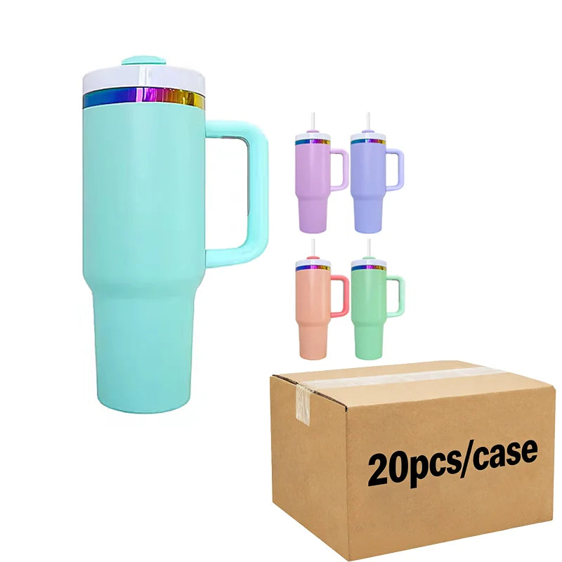 US in Stock Rainbow Plated 40oz insulated Steel Tumbler with Leak-Proof Lid for Secure Carry Anywhere
