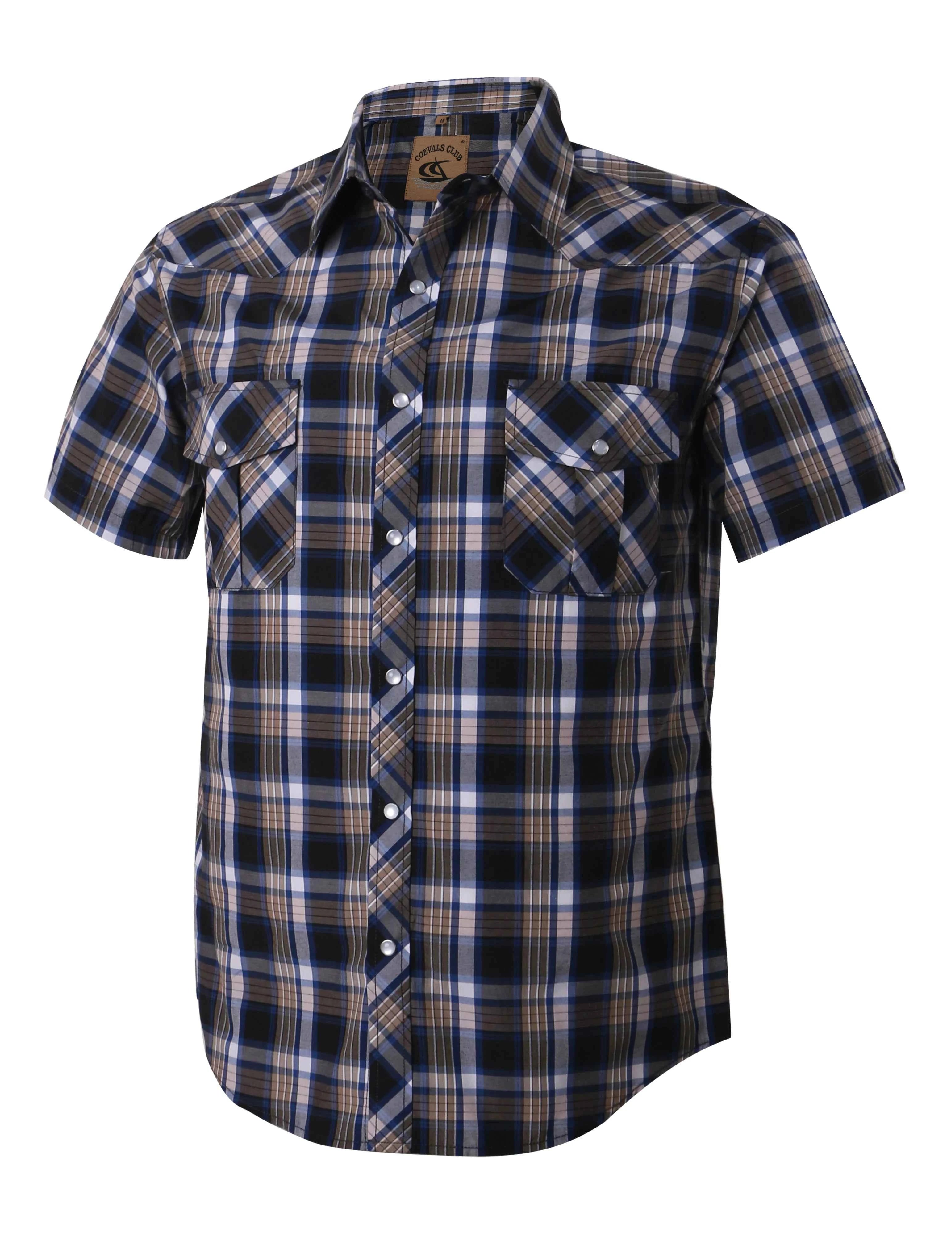 Men's Western Cowboy Short Sleeve Pearl Snap Button up Casual Work Plaid Shirts