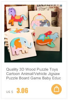 Montessori Toys 3D Puzzle Cartoon Animals Vehicle Cognitive Jigsaw Puzzle Wooden Toys for Children Baby Puzzle Game Gift