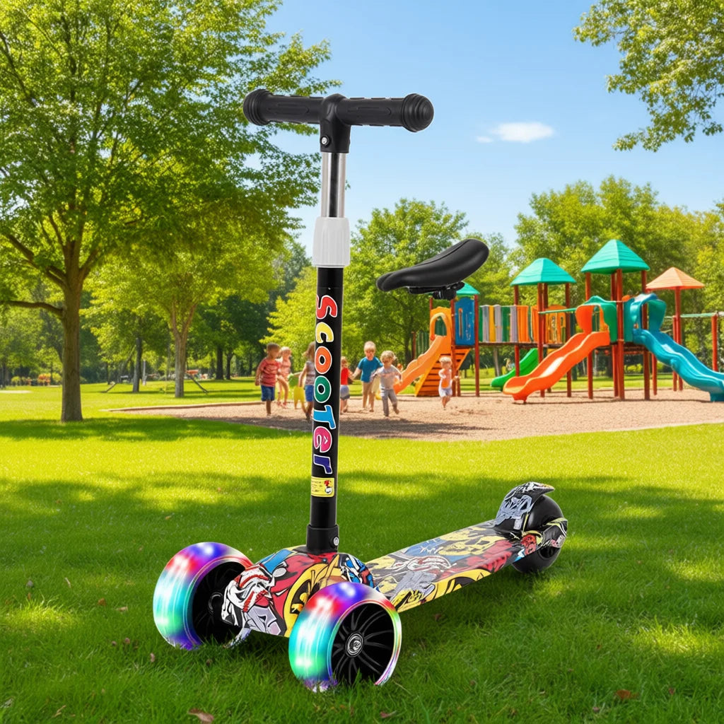 Diblo Kids' Battery-Powered Electronic Foot Scooter LED Light-Up Foldable Seat Adjustable Handlebars 3-Wheel Design Rear Foot