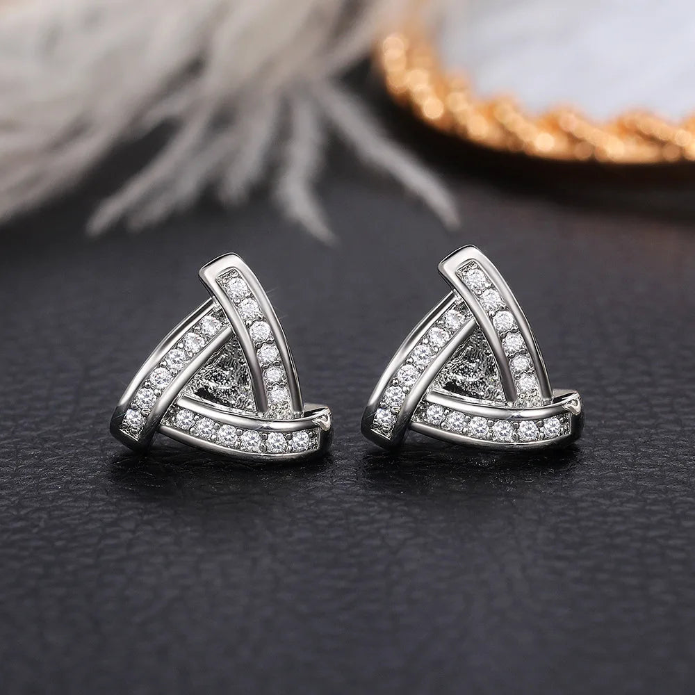 Oofl Lunneavn Wend White Gold Stud Earrings Geometric Crystal Rhinestone Minimalist Everyday Wear Rhodium Plated Unisex