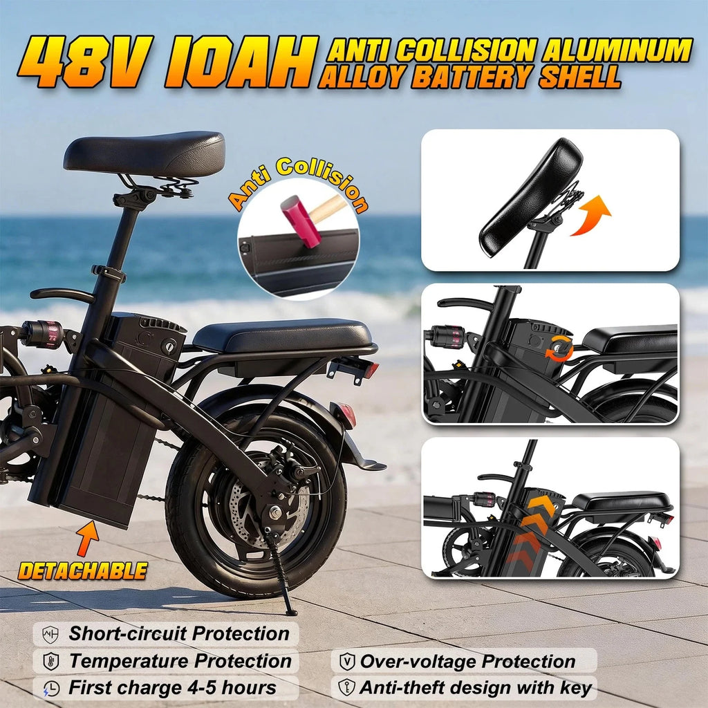US Warehouse Last-Mile Delivery Solution Mini Brushless 48V Folding Electric Bike with Rear Basket for Urban Errands & Business