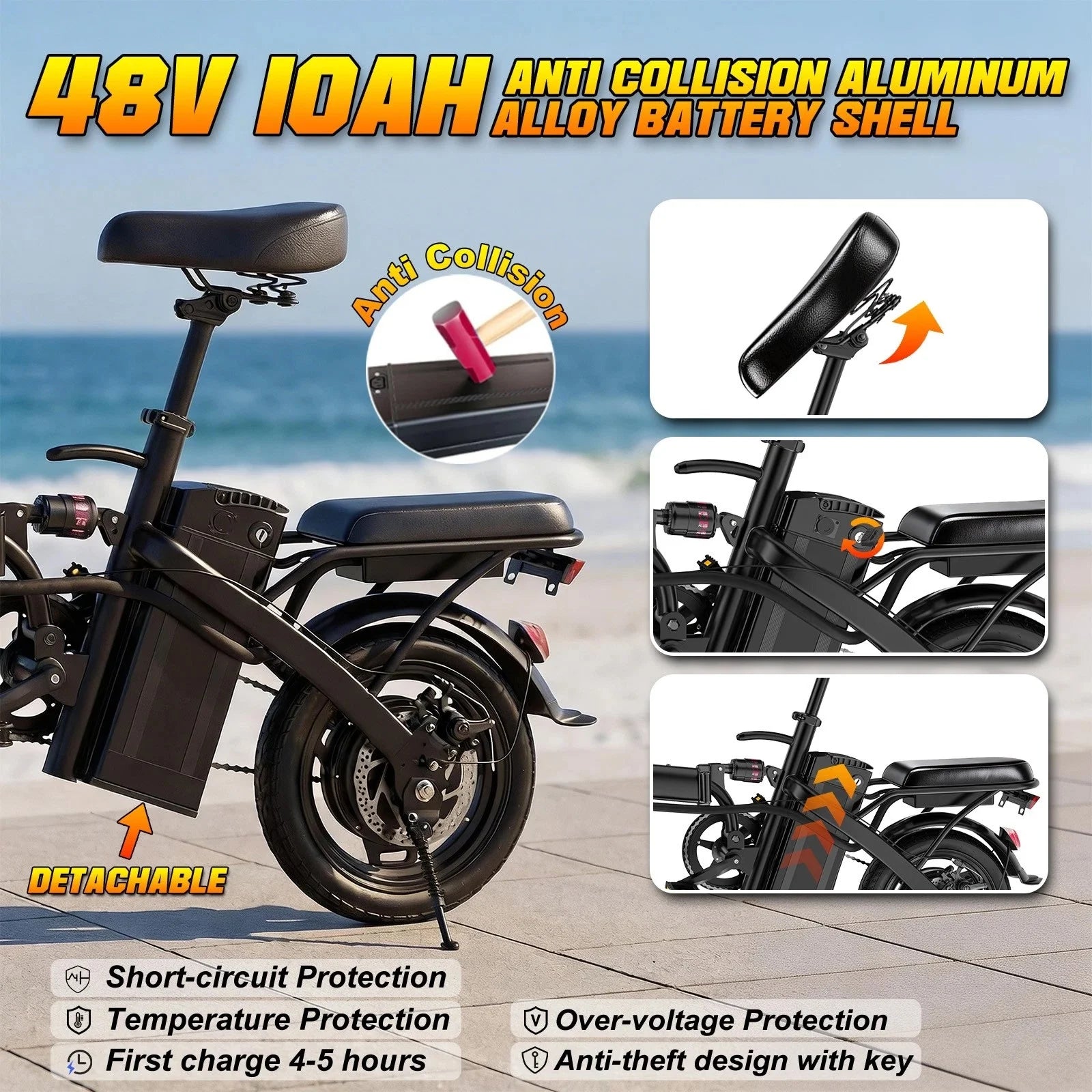 US Warehouse Last-Mile Delivery Solution Mini Brushless 48V Folding Electric Bike with Rear Basket for Urban Errands & Business