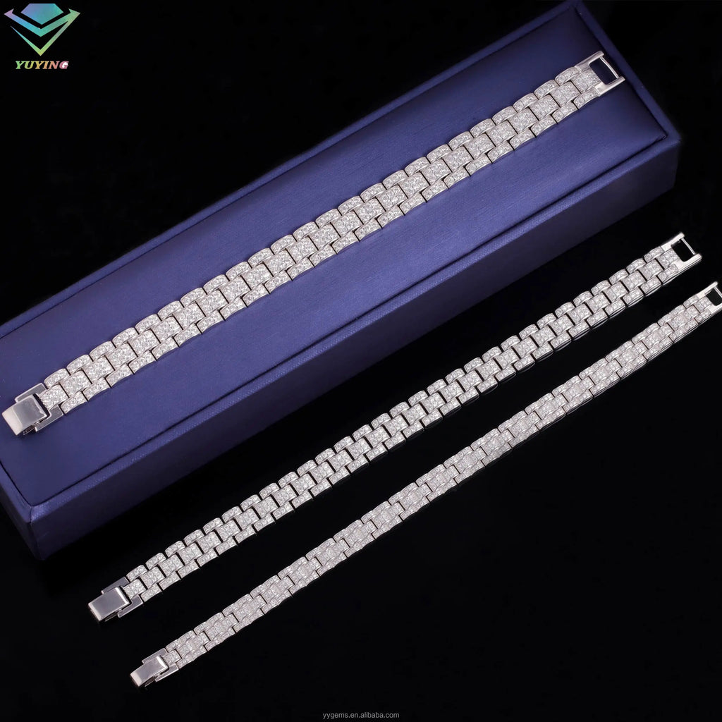 Fashion Jewelry Bracelet 8mm 10mm 12mm Iced Out Moissanite Diamond Chain S925 Sterling Silver Cuban Link Chain Men Bracelet