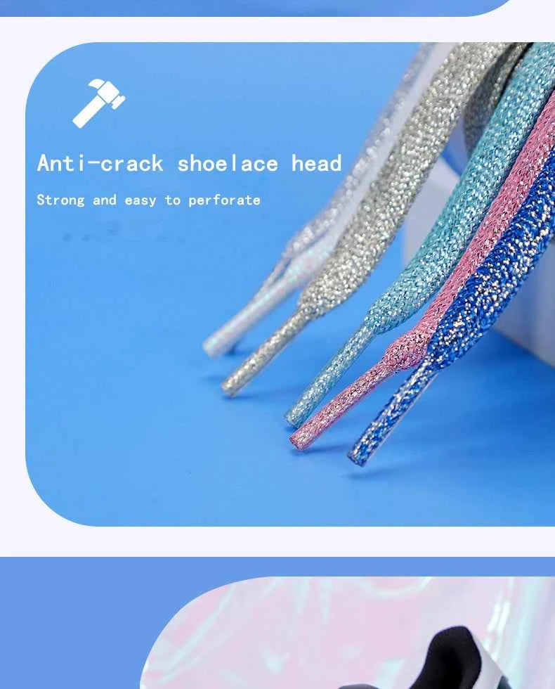 NEW Fashion Glitter Shoelaces Colorful Flat Shoe laces for Athletic Running Sneakers Shoes Boot 1CM Width Shoelace Strings 1Pair