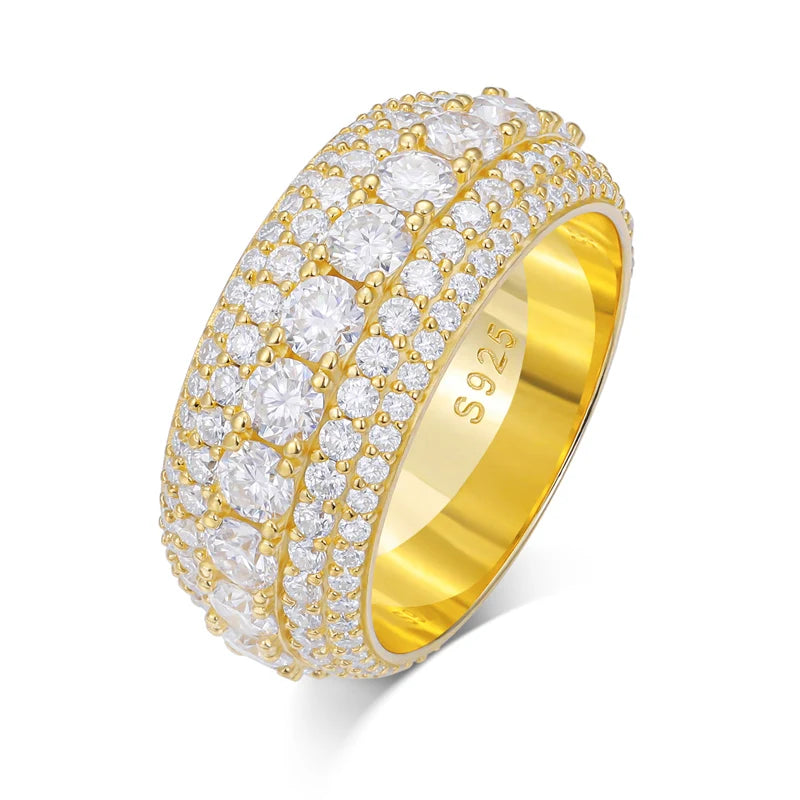 USA Warehouse Fashion Jewelry 5 Rows VVS Moissanite Diamond Bling Band Ring Gold Plate 925 Sterling Silver Wedding Ring for Men