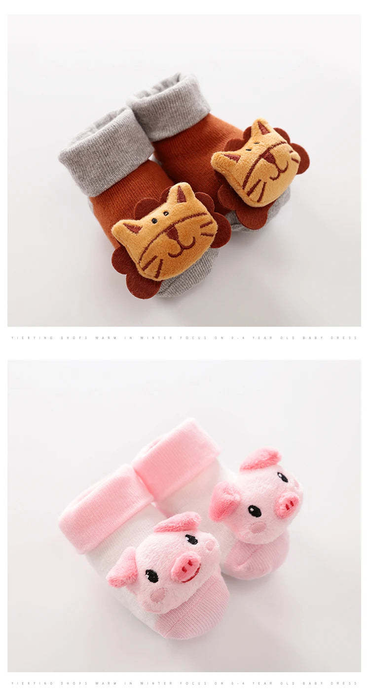 Cartoon Baby Anti-Slip Socks Shoes Newborn Infant Rattle Cute Autumn Boy Girl Floor First Walkers Booties Cotton Doll Warm Socks
