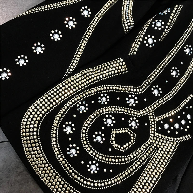 DEAT 2024 New autumn Turn-down Collar Full Sleeves Metal Beaded No Buttons Short jackets Female Single Suit WF18501L Black