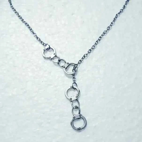 Fashion  Double Handcuffs Pendant Adjustable Cross Lariat Necklace For Women Men Punk Goth Jewelry Gift