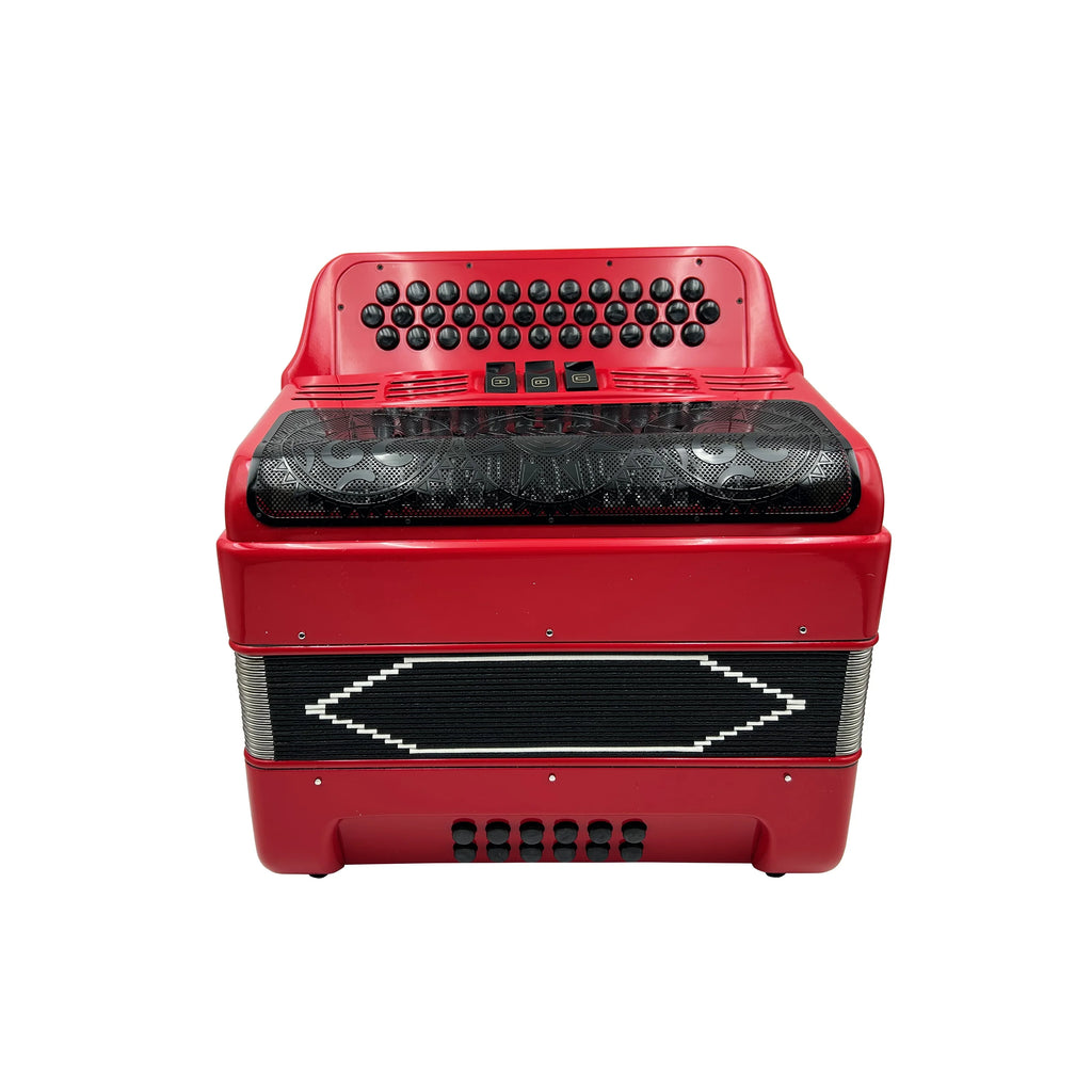 SEASOUND Professional 34-Button 12-Bass 3-Register Accordion with Red Body and Black Grill Black Buttons Acordeon JB3412C