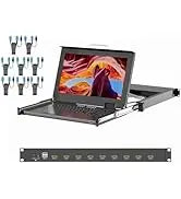 1U Rack Mount KVM Console Arvitek 15.6" LCD Monitor 8-Port for Cables Keyboard Touchpad Fits 23.6-31.5 Rack Depth Full HD