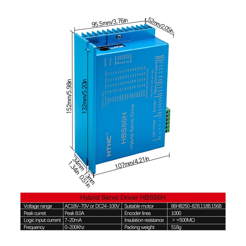 [EU Warehouse]HBS86H Closed Loop Stepper Driver 8A 20-80VAC / 24-110VDC for Nema 34 Hybrid Servo Motor CNC Lathe Duty Free