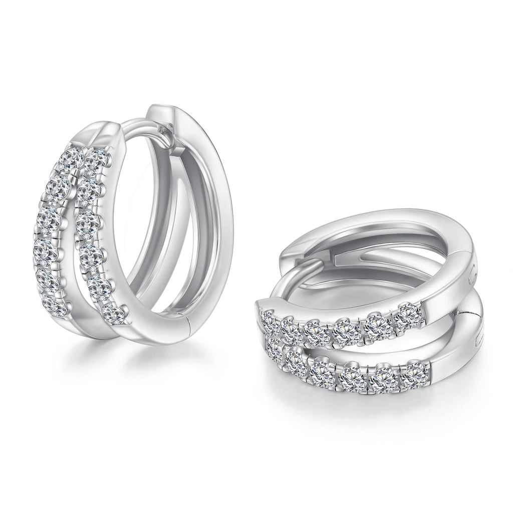 Factory Wholesale Moissanite Earring 925 Sterling Silver 18k White Gold Plated 2mm Round Moissanite Diamond Hoop Earrings