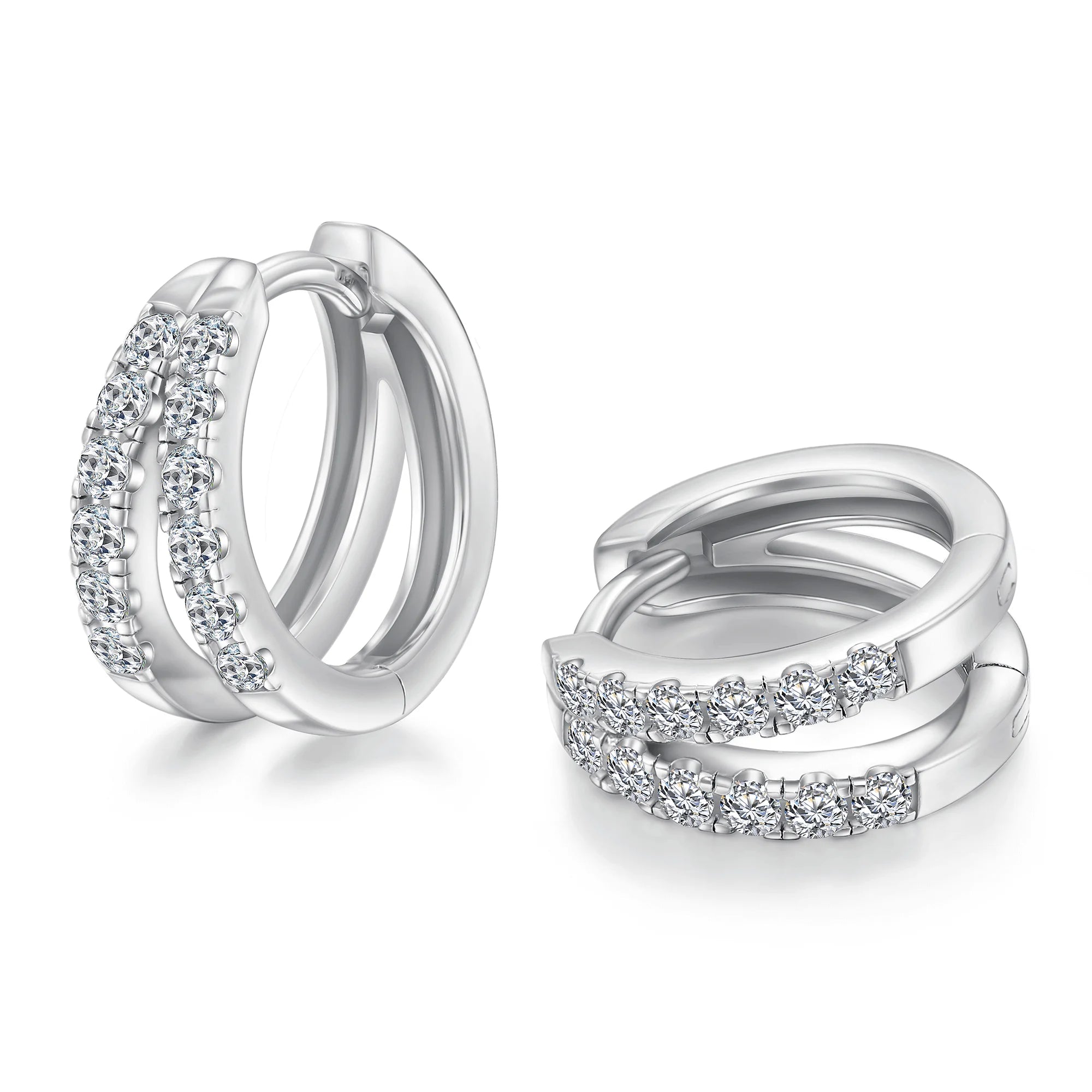 Factory Wholesale Moissanite Earring 925 Sterling Silver 18k White Gold Plated 2mm Round Moissanite Diamond Hoop Earrings