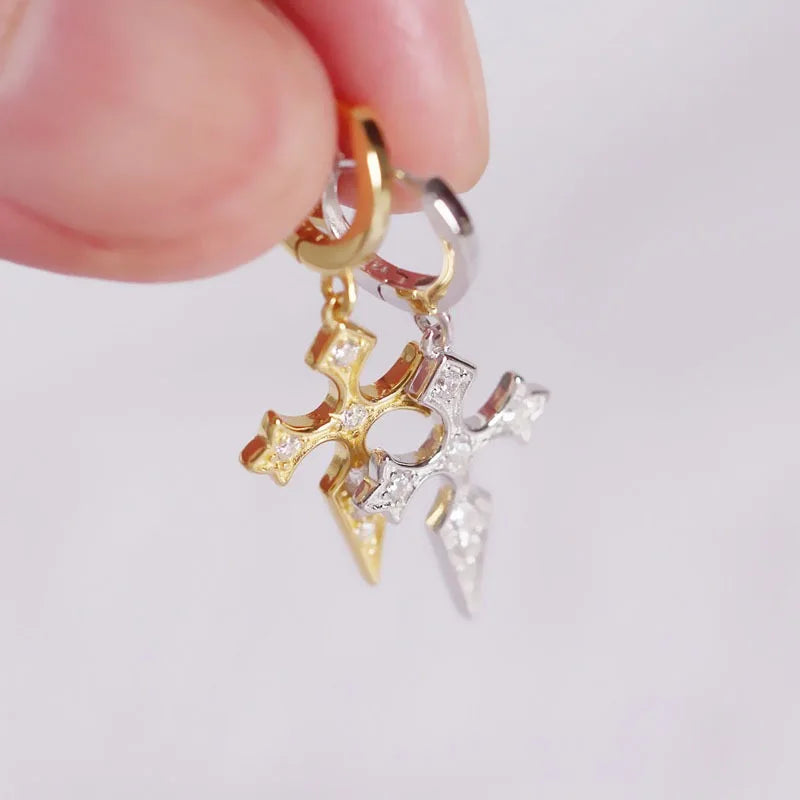 2024 Wholesale Fashion 925 Sterling Silver Cz Diamond Cross Earrings Dangle Hoop Earrings for Women Jewelry