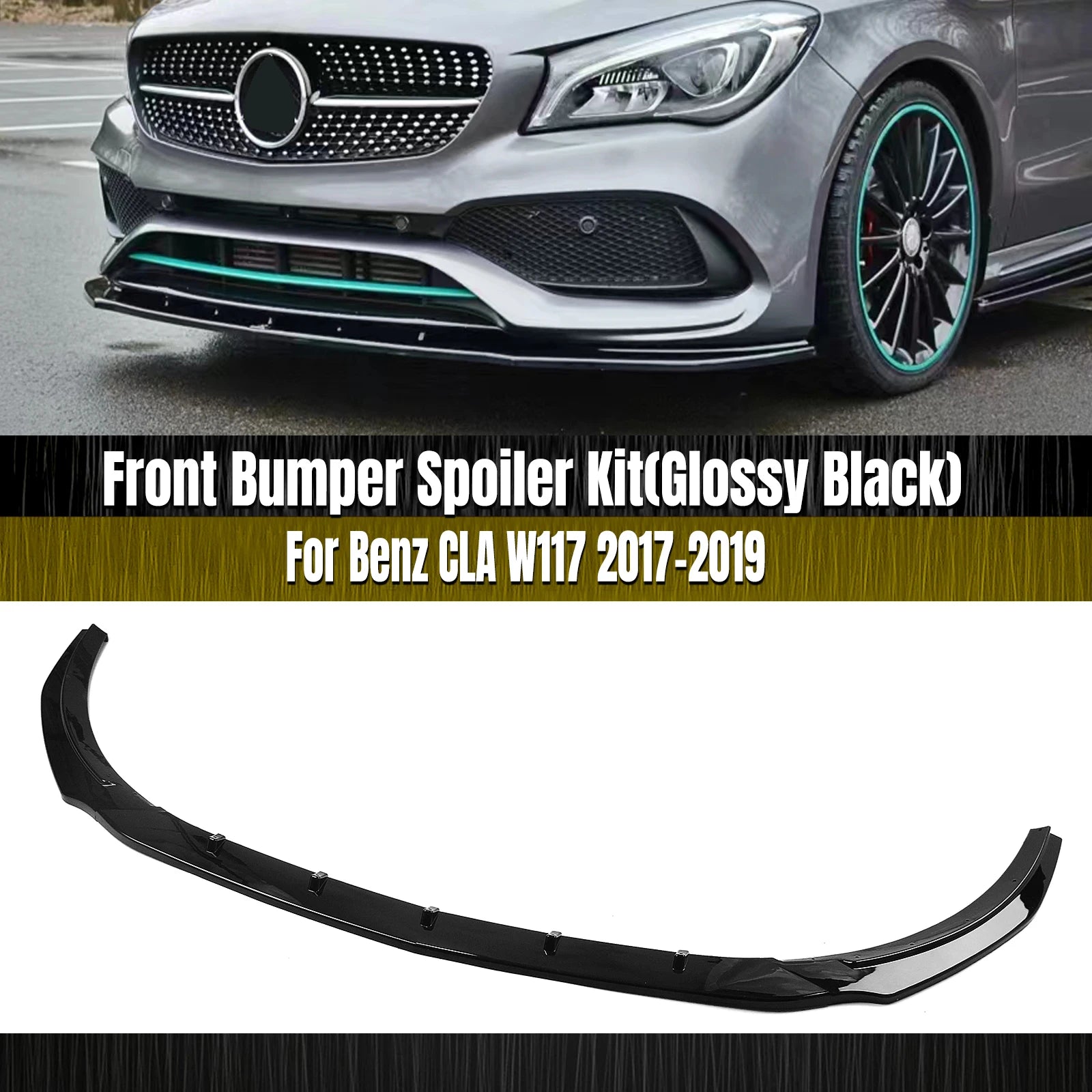 Front Bumper Splitter Lip Kit for Benz W117 C117 CLA180 CLA45 AMG 2017-19 BLK