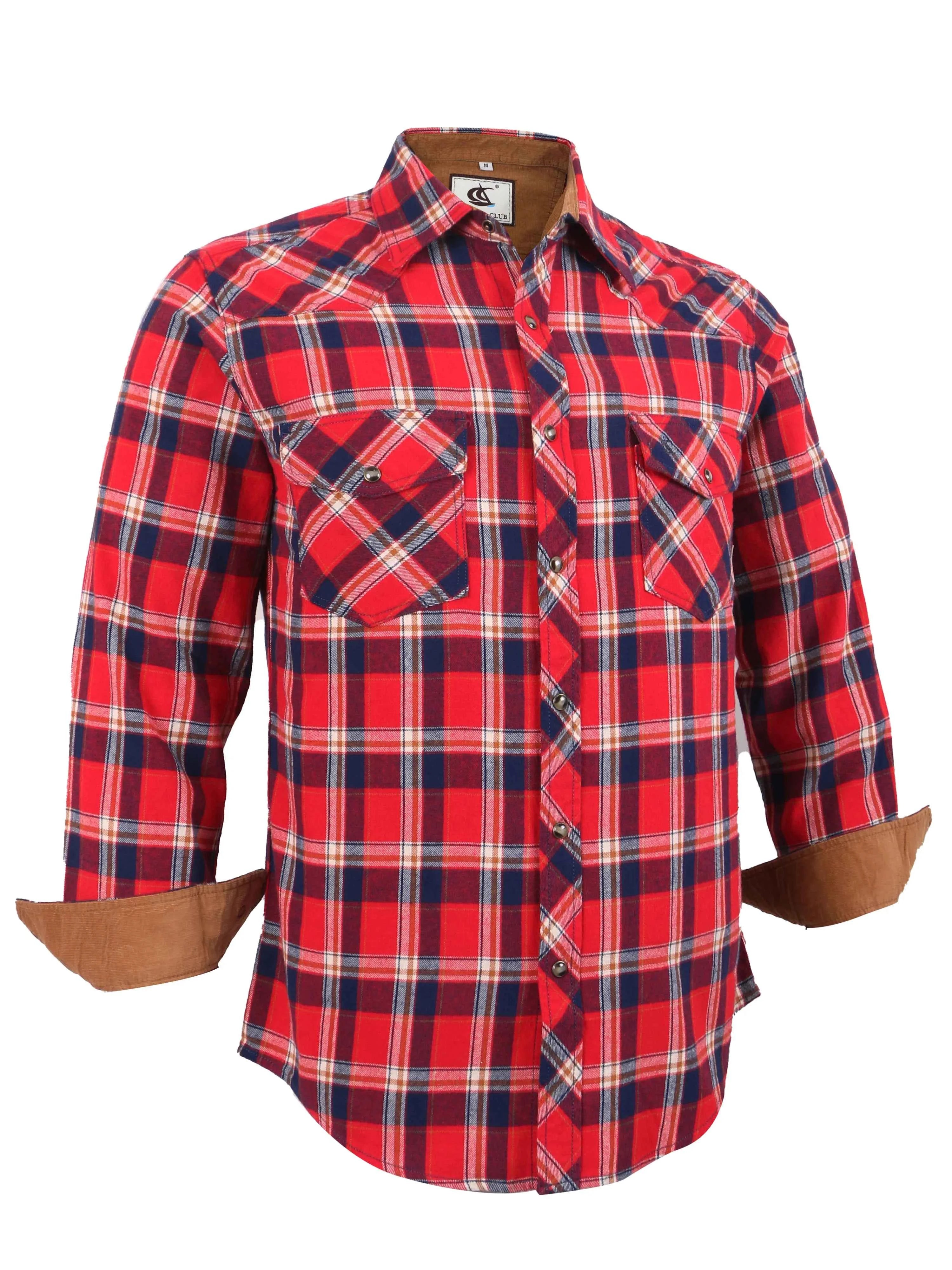 Mens Flannel Pearl Snap Plaid Button up Casual Western Cowboy Long Sleeve Shirts
