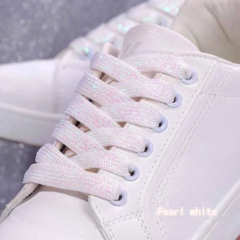 NEW Fashion Glitter Shoelaces Colorful Flat Shoe laces for Athletic Running Sneakers Shoes Boot 1CM Width Shoelace Strings 1Pair