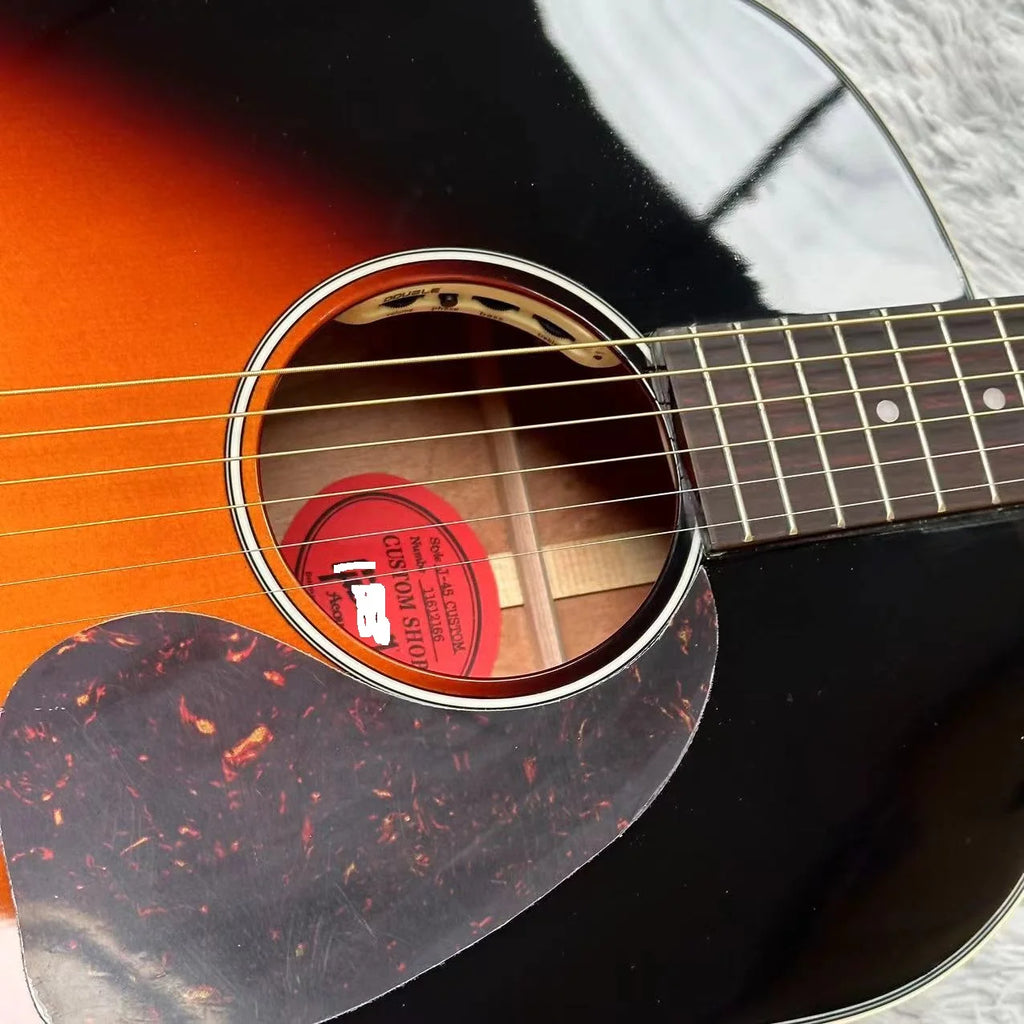 Gsn J-45 Sunburst Electric Guitar Spruce Body 6 Steel Strings HH Pickup Glossy Finish Foam Case with EQ Fast Shipping