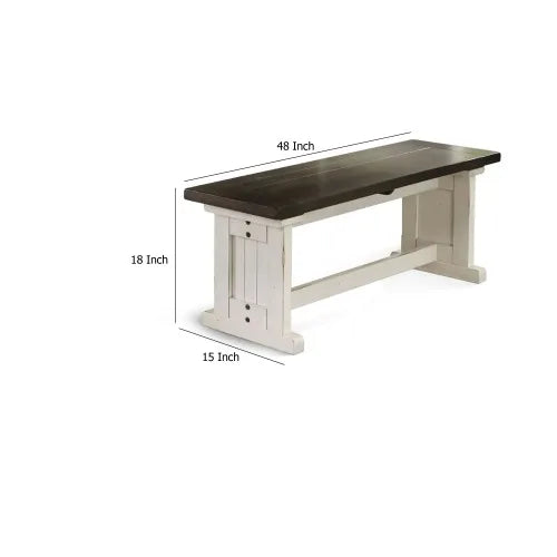 Orso Transitional Dining Table Plank Seat White and Brown Wood 48 Inch Home Office & Hotel Use