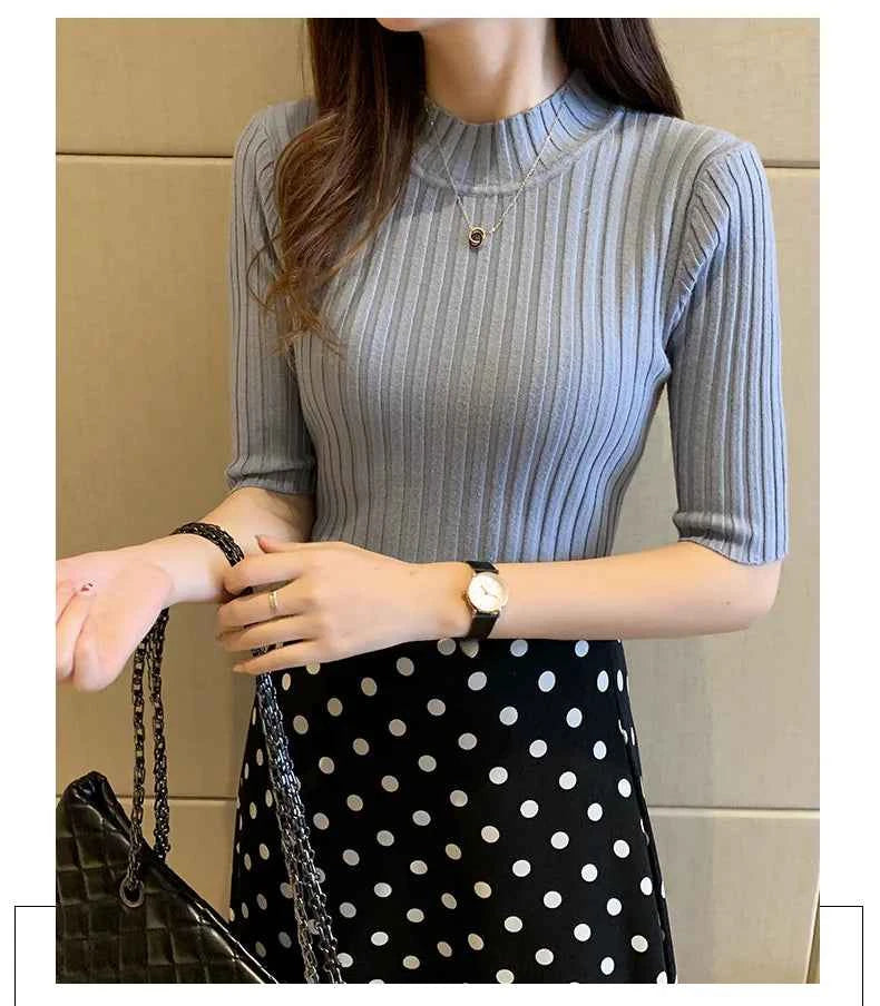 Blusas Mujer Blouses Top FemmeTops Women Blusas Mujer De Moda 2024 Verano Short Sleeve Knit Blouse Women Knitted Pullovers E525