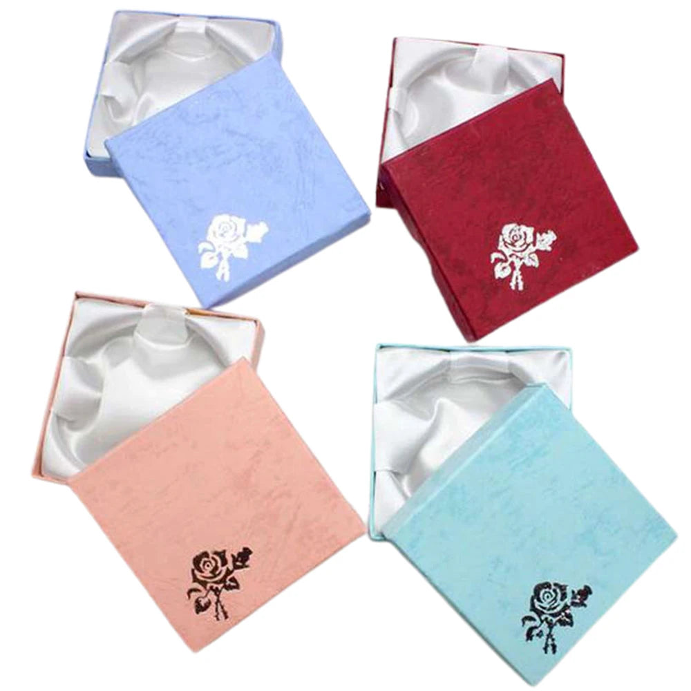 Square Rose Printed Jewelry Packaging Box Bracelet Necklace Storage Case Cardboard Gift Box Jewelry Organizer Case