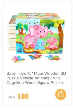 Montessori Toys 3D Puzzle Cartoon Animals Vehicle Cognitive Jigsaw Puzzle Wooden Toys for Children Baby Puzzle Game Gift