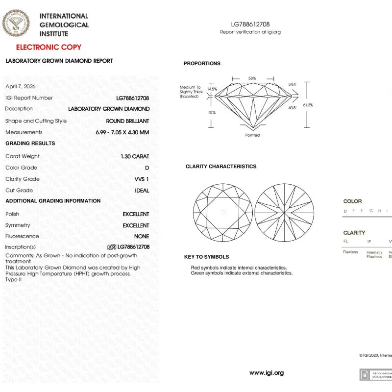 Ready to Ship Wholesale White Loose CVD Diamond Round Brilliant Cut 1.3CT VVS1 IGI Certificate Lab Grown Diamond